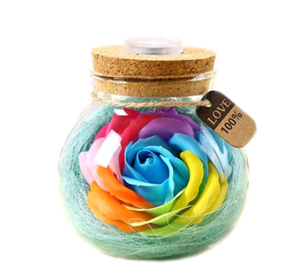 Lucky Star Glass Bottle Soap Flower Night Light with Optional Remote