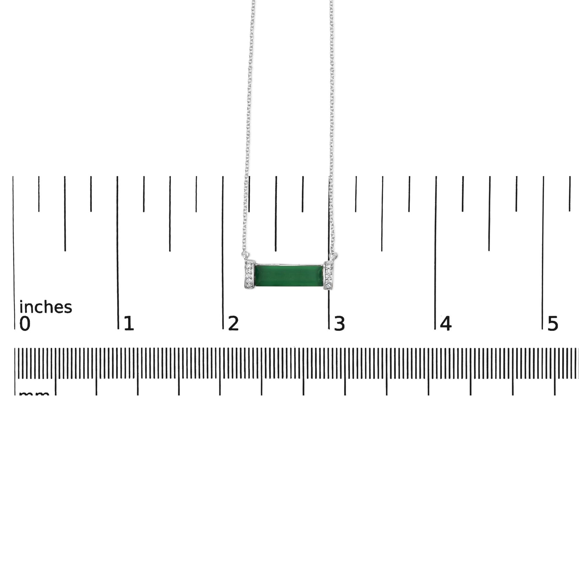 Sterling Silver Diamond Accent and Green Agate Bar Pendant Necklace-4
