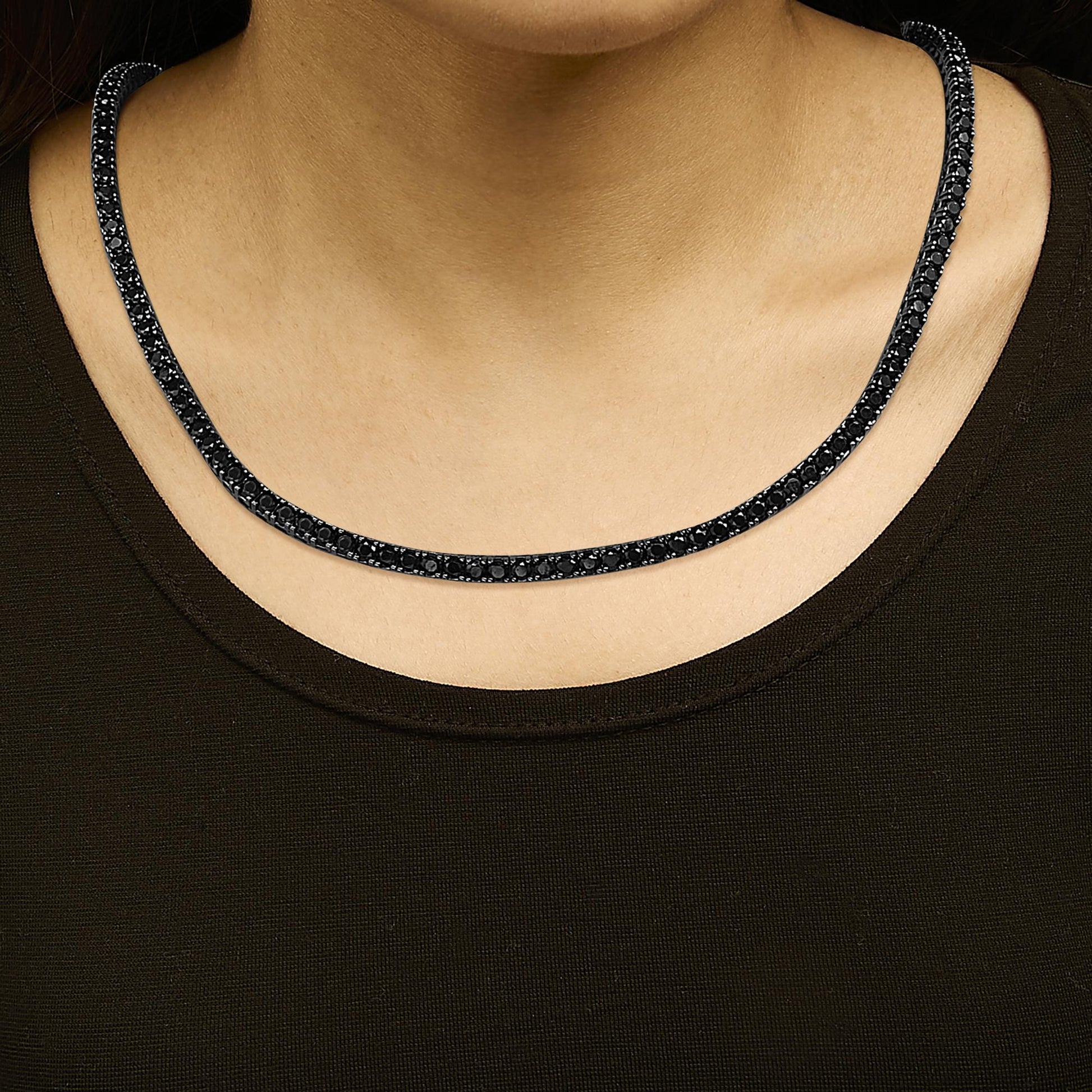 Men's Sterling Silver Black Onyx Tennis Necklace-2