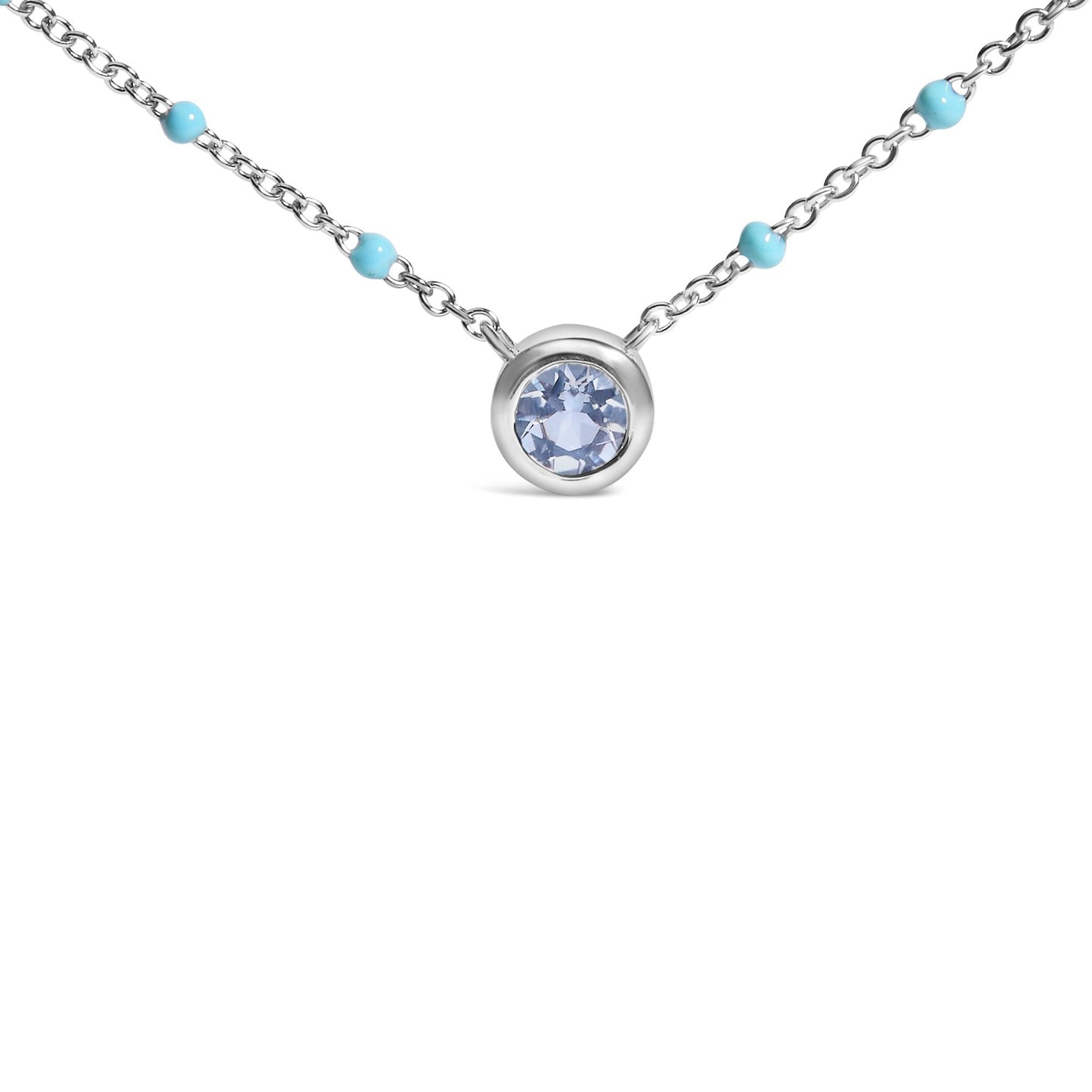 Sterling Silver Bezel Set Light Blue Aquamarine and Enamel Bead Chain Necklace-1