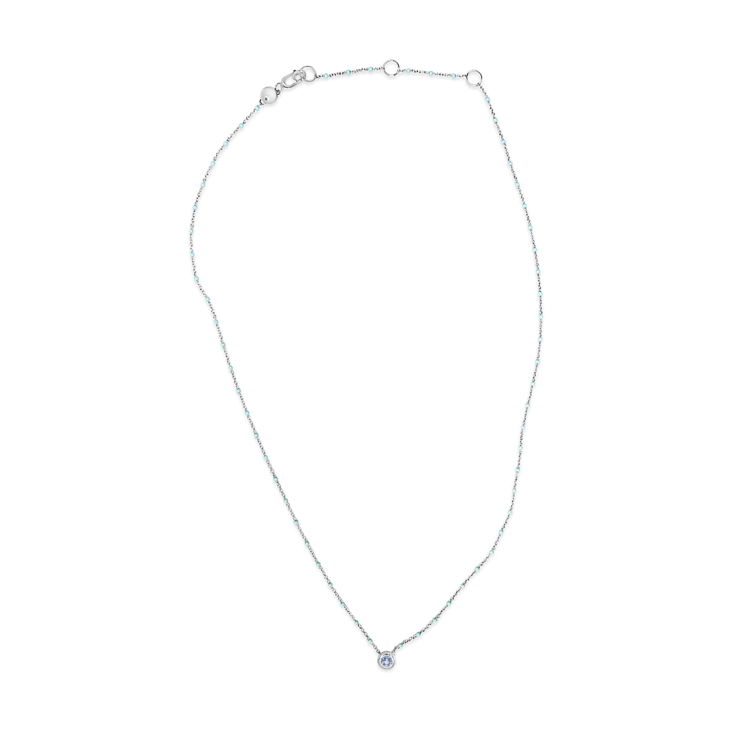 Sterling Silver Bezel Set Light Blue Aquamarine and Enamel Bead Chain Necklace-4
