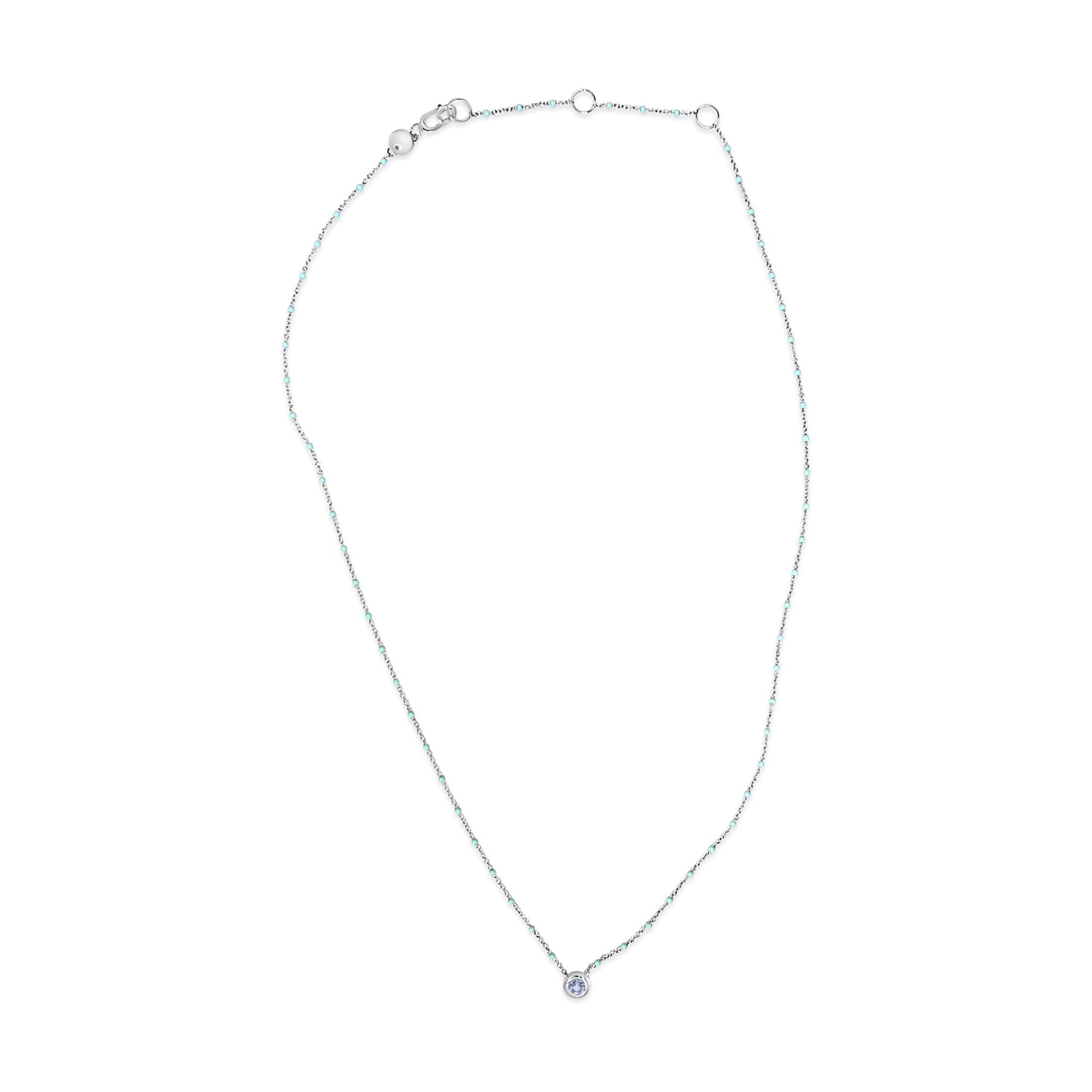 Sterling Silver Bezel Set Light Blue Aquamarine and Enamel Bead Chain Necklace-4