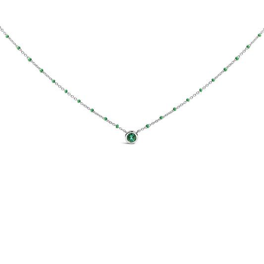 Sterling Silver Lab Created Emerald Bead Chain Necklace-0