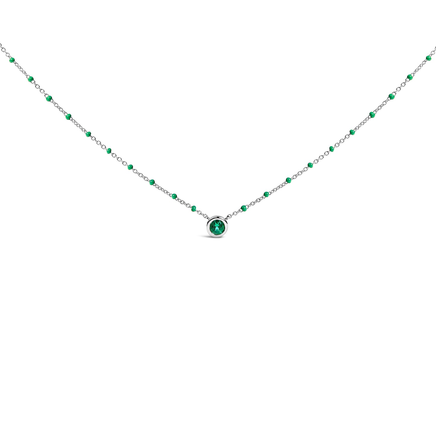 Sterling Silver Lab Created Emerald Bead Chain Necklace