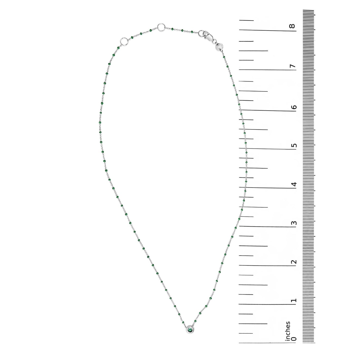 Sterling Silver Lab Created Emerald Bead Chain Necklace-4