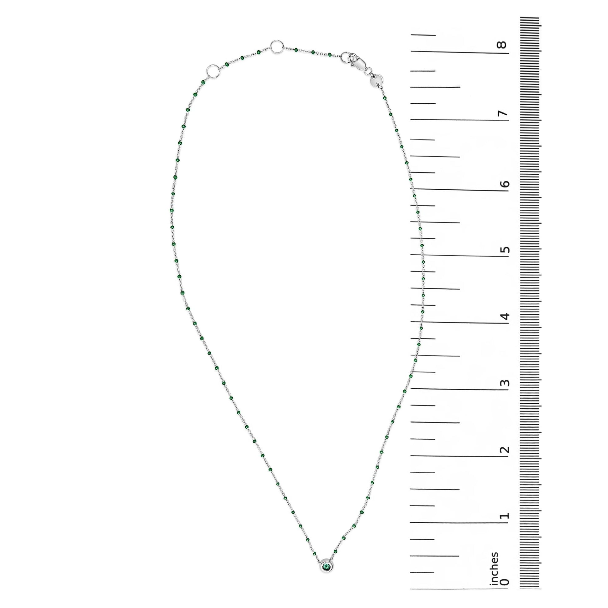 Sterling Silver Lab Created Emerald Bead Chain Necklace-4