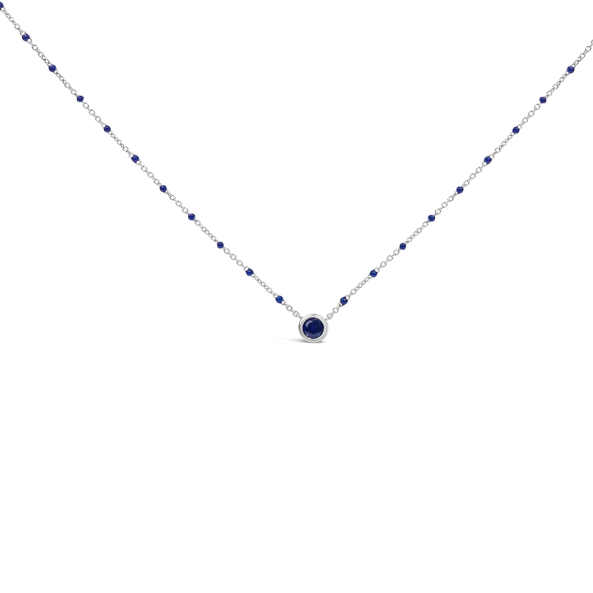 Sterling Silver Created Sapphire Bead Chain Necklace 18 Inch-0
