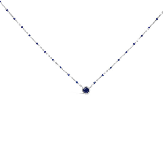 Sterling Silver Created Sapphire Bead Chain Necklace 18 Inch-0
