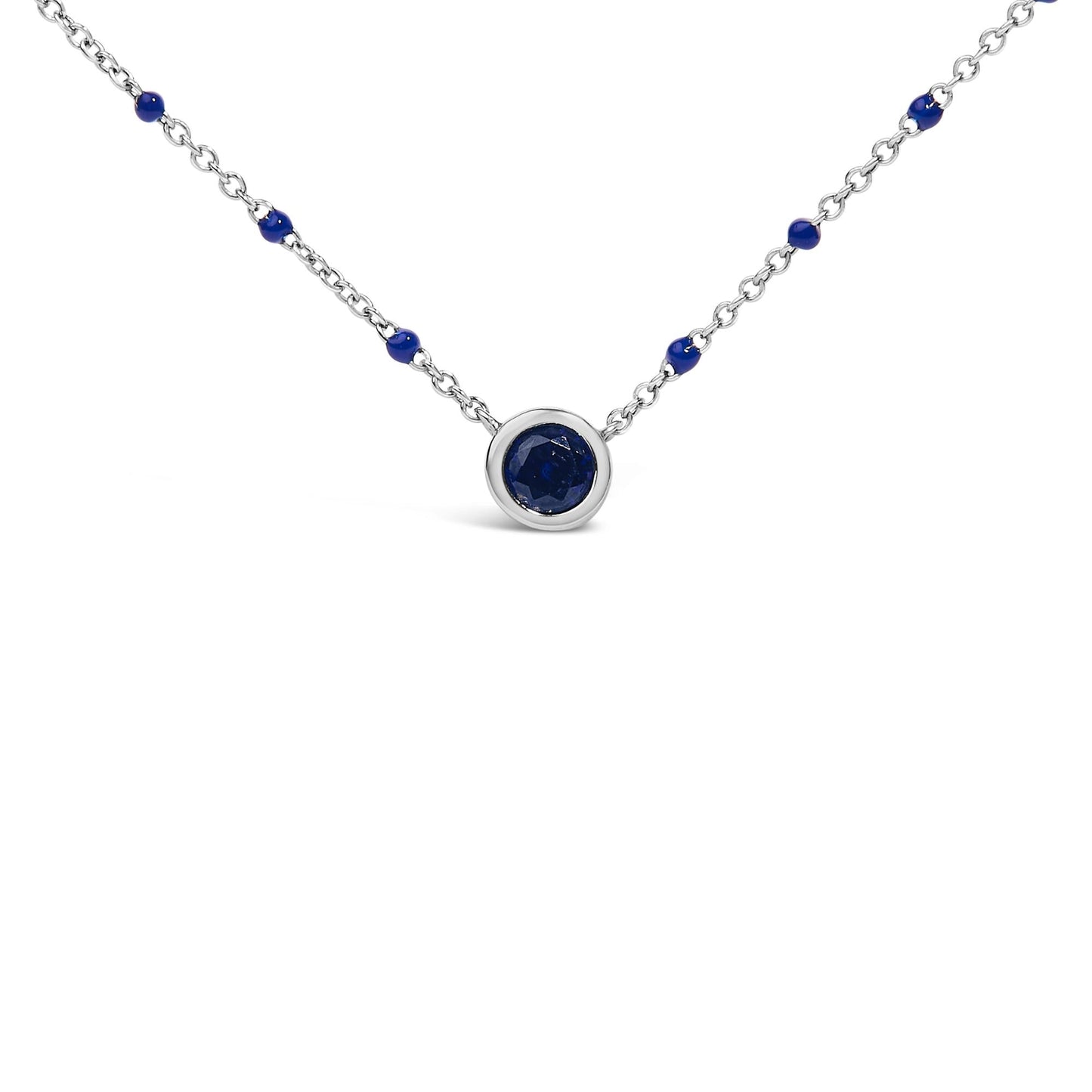 Sterling Silver Created Sapphire Bead Chain Necklace 18 Inch-1