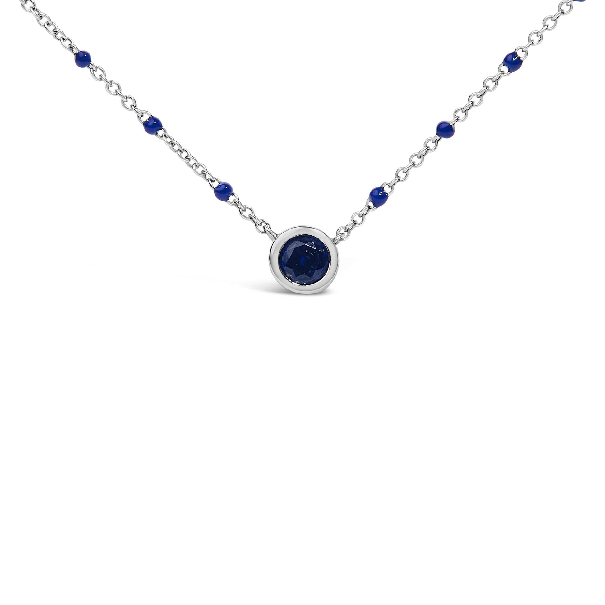 Sterling Silver Created Sapphire Bead Chain Necklace 18 Inch-1