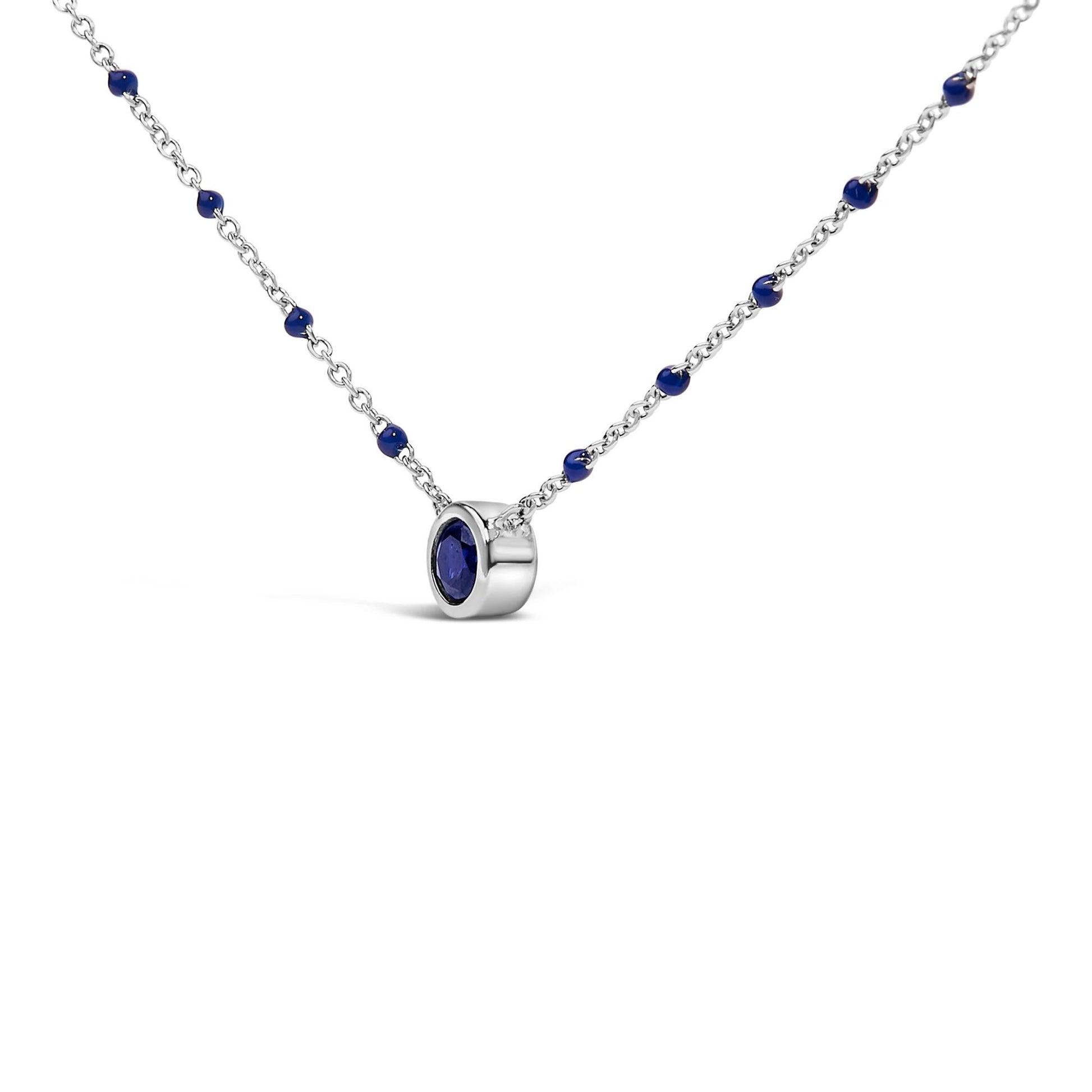 Sterling Silver Created Sapphire Bead Chain Necklace 18 Inch-3