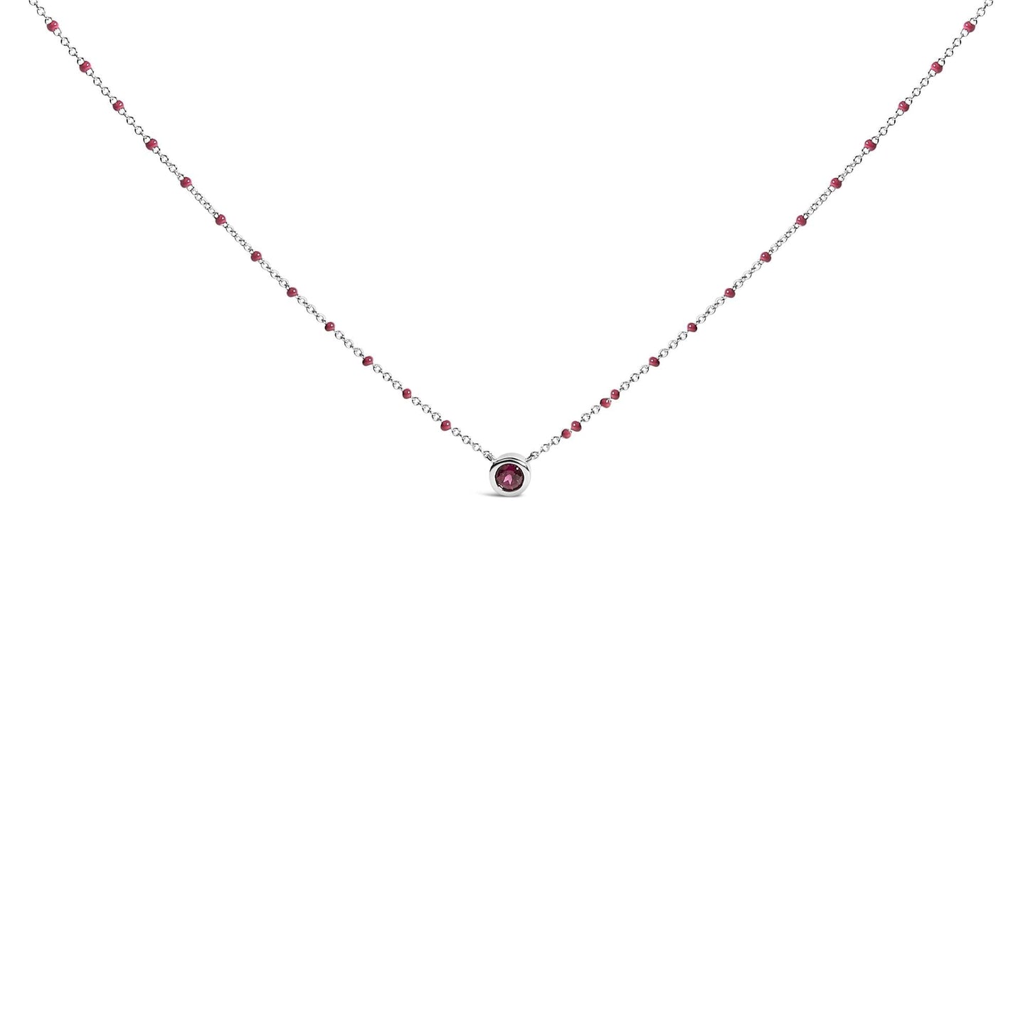 Sterling Silver Rhodolite Enamel Bead Chain Necklace 18 Inch-0