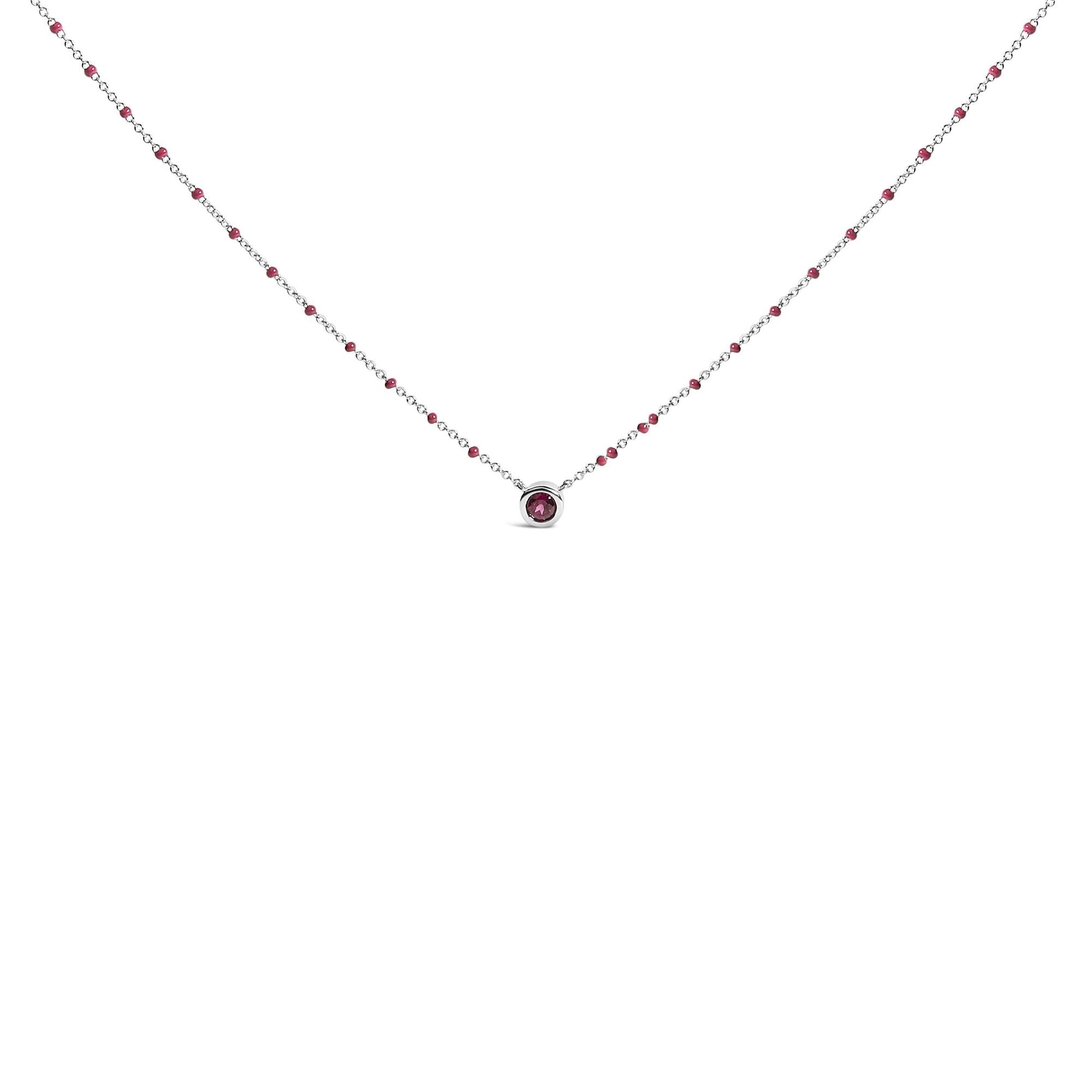 Sterling Silver Rhodolite Enamel Bead Chain Necklace 18 Inch-0
