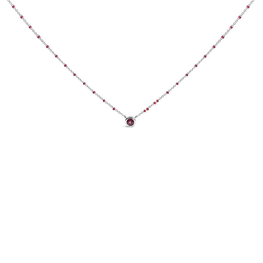 Sterling Silver Rhodolite Enamel Bead Chain Necklace 18 Inch-0