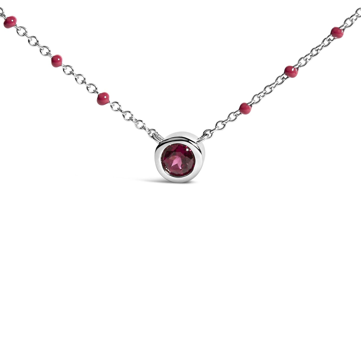 Sterling Silver Rhodolite Enamel Bead Chain Necklace 18 Inch-1