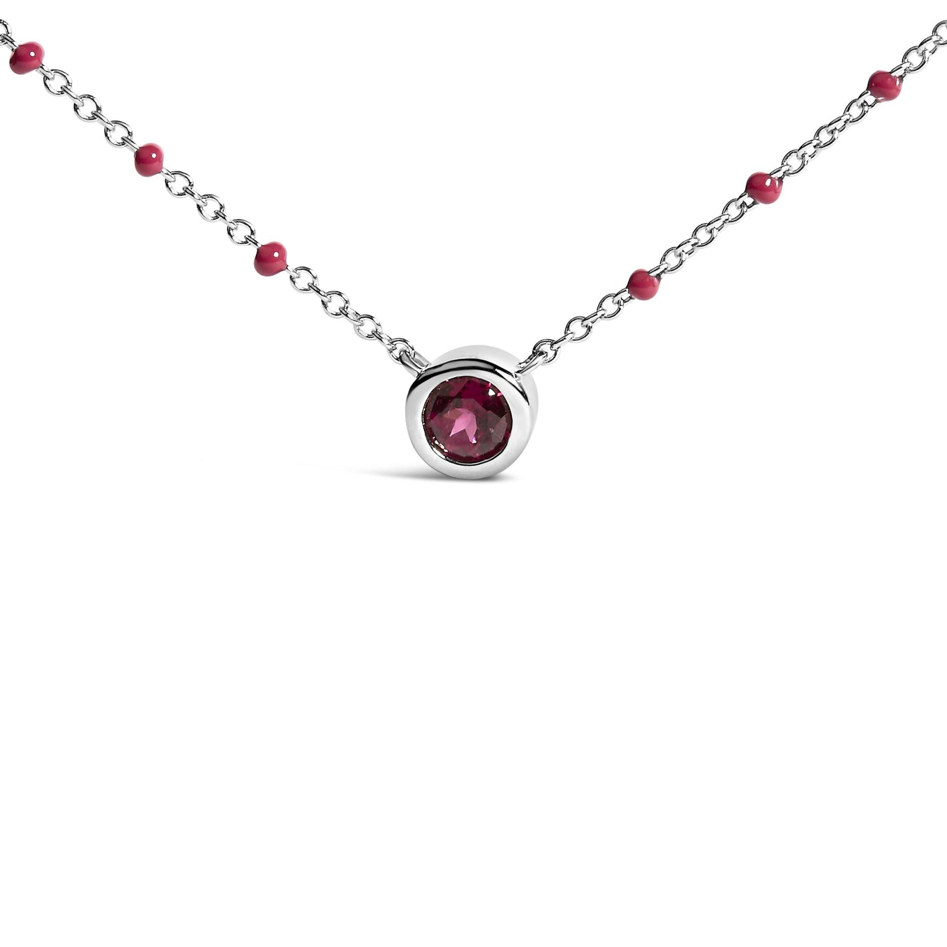 Sterling Silver Rhodolite Enamel Bead Chain Necklace 18 Inch-1