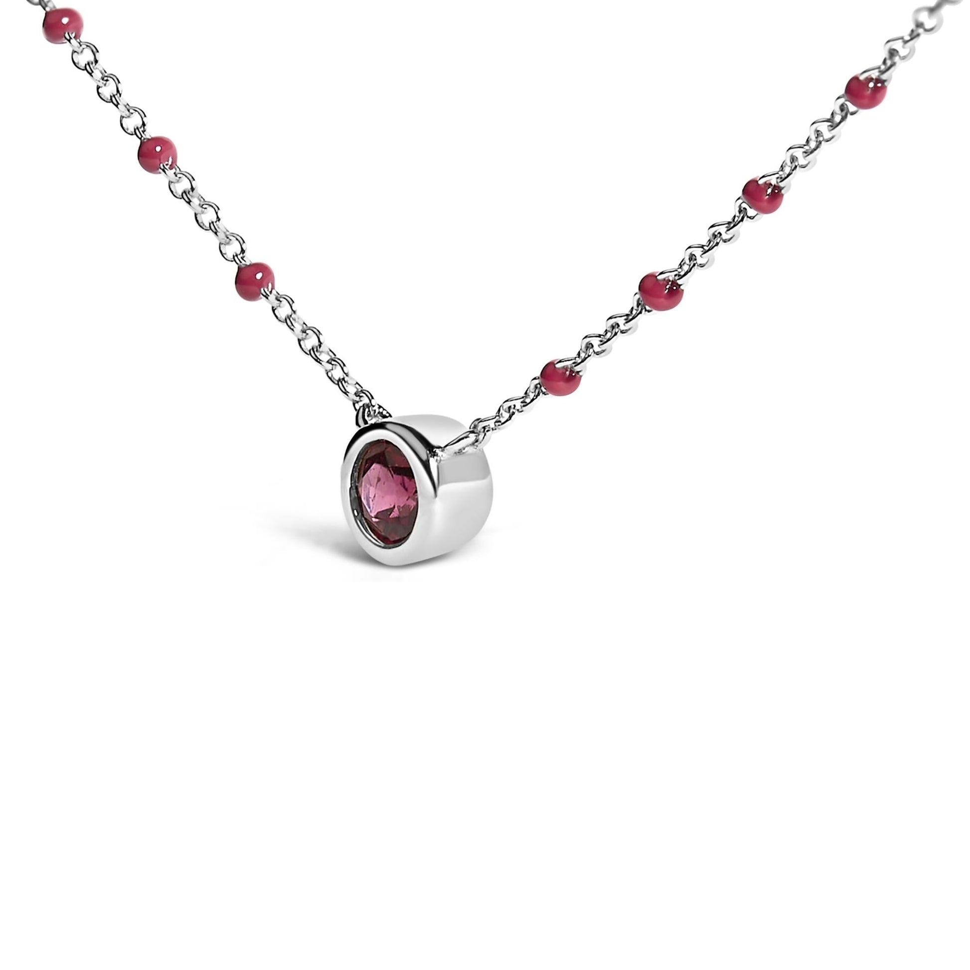 Sterling Silver Rhodolite Enamel Bead Chain Necklace 18 Inch-3
