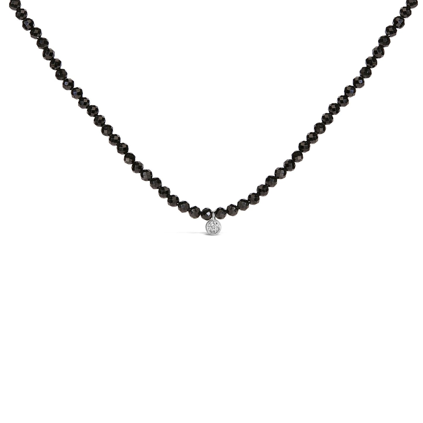 Sterling Silver Diamond Accent Black Spinel Bead Station Necklace-0