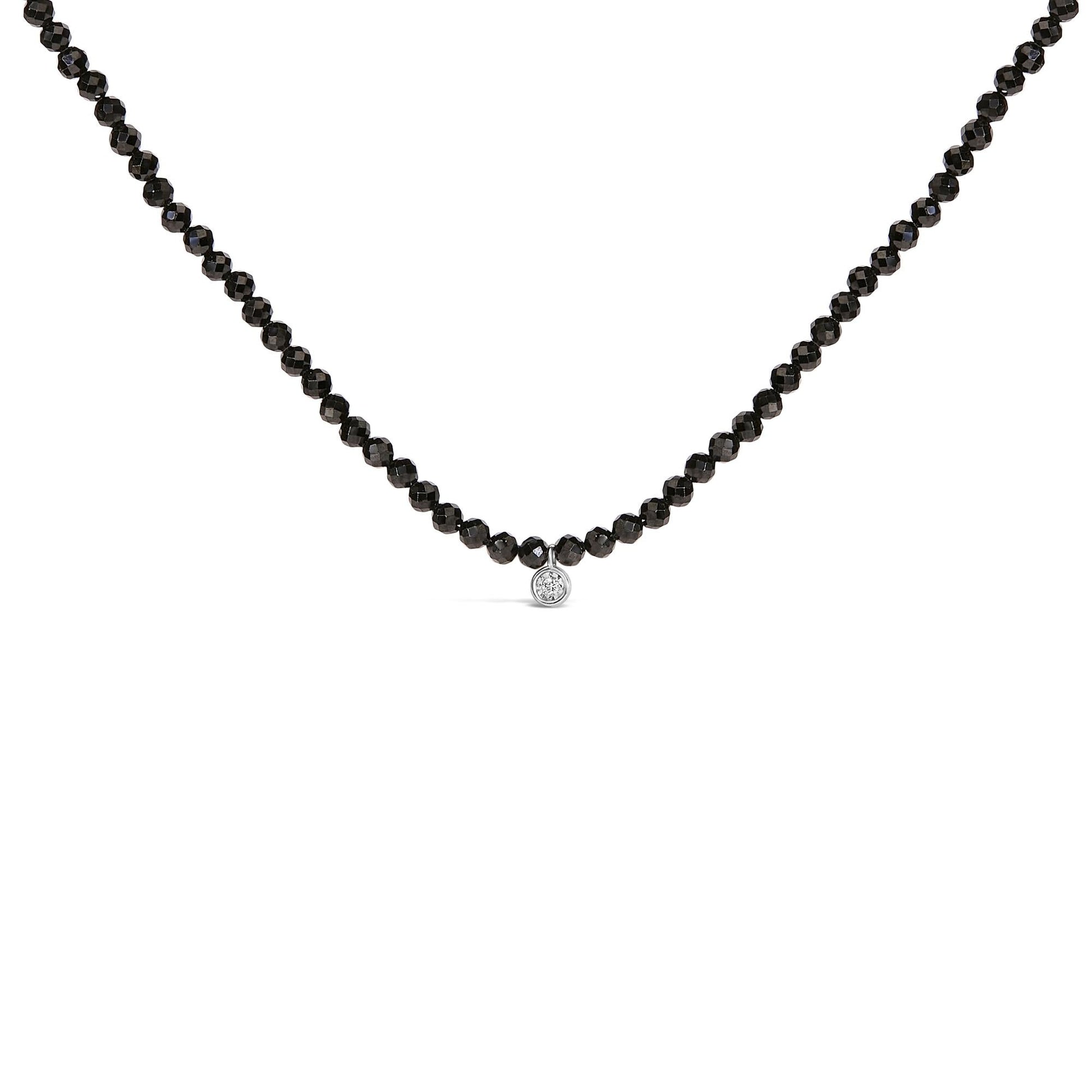 Sterling Silver Diamond Accent Black Spinel Bead Station Necklace-0