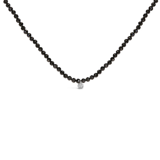 Sterling Silver Diamond Accent Black Spinel Bead Station Necklace-0