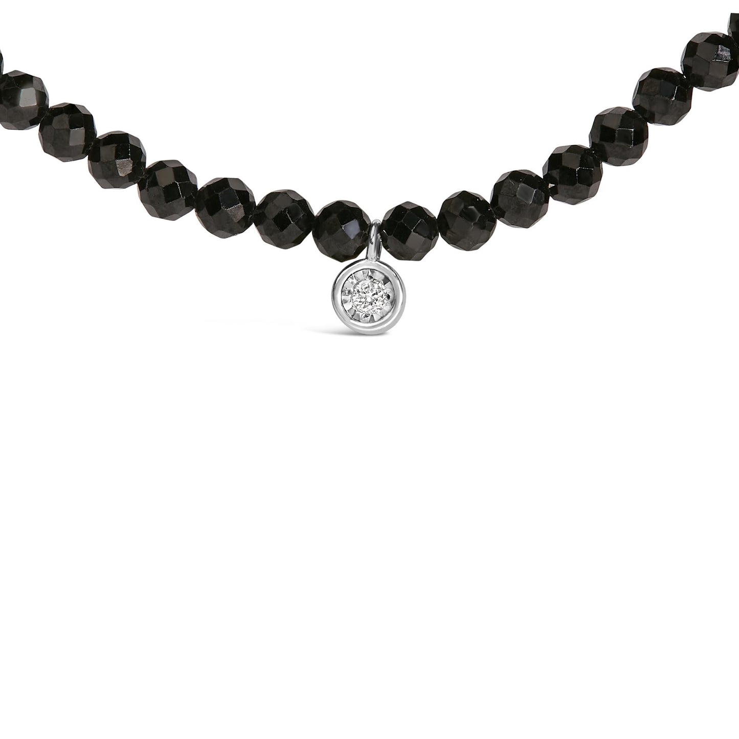 Sterling Silver Diamond Accent Black Spinel Bead Station Necklace-1