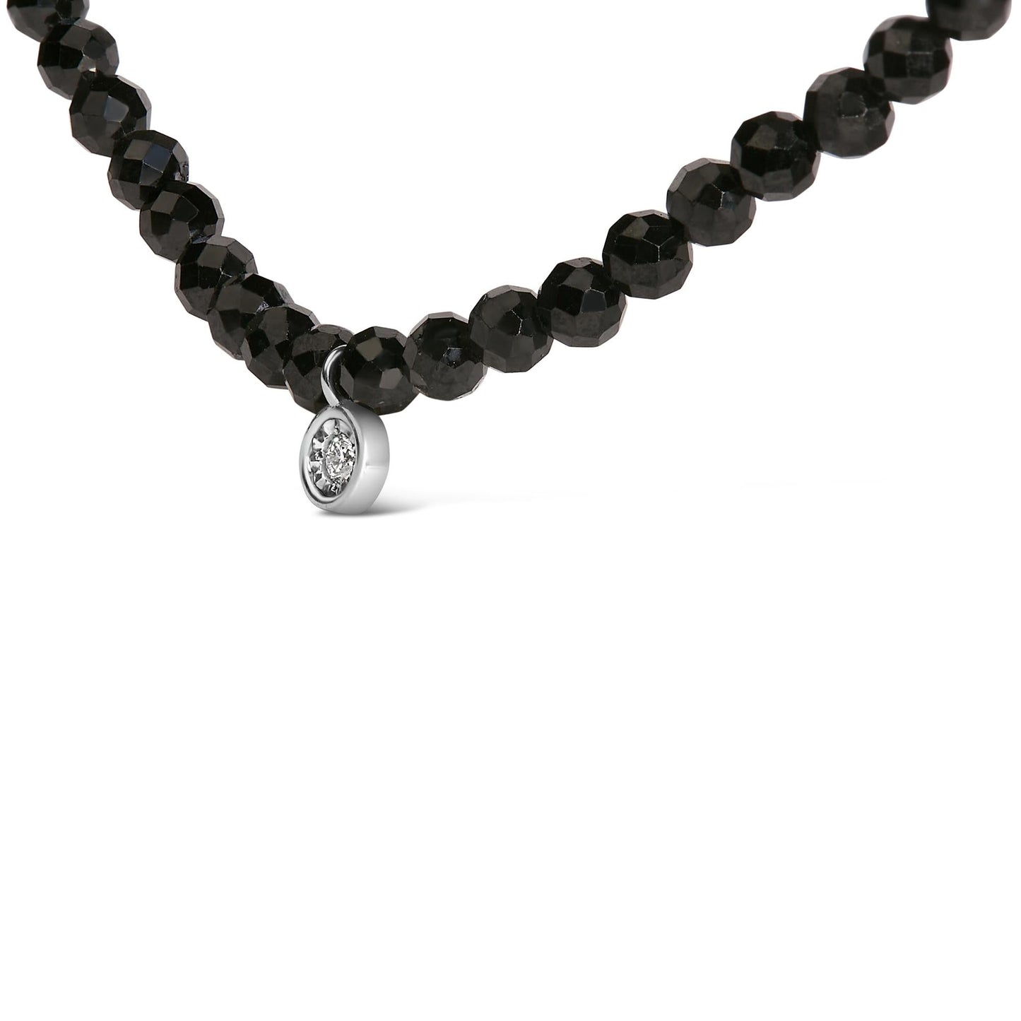 Sterling Silver Diamond Accent Black Spinel Bead Station Necklace-3