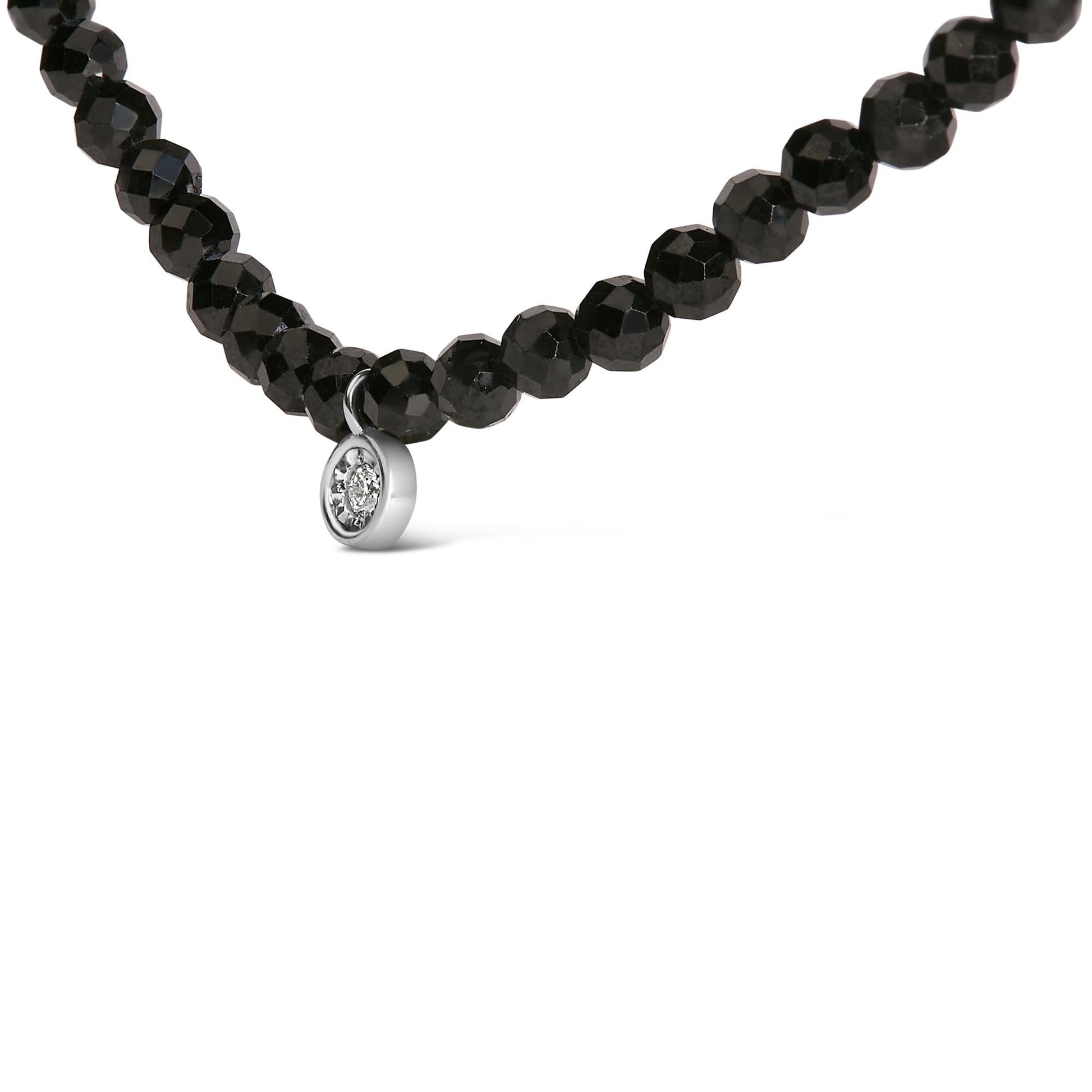 Sterling Silver Diamond Accent Black Spinel Bead Station Necklace-3