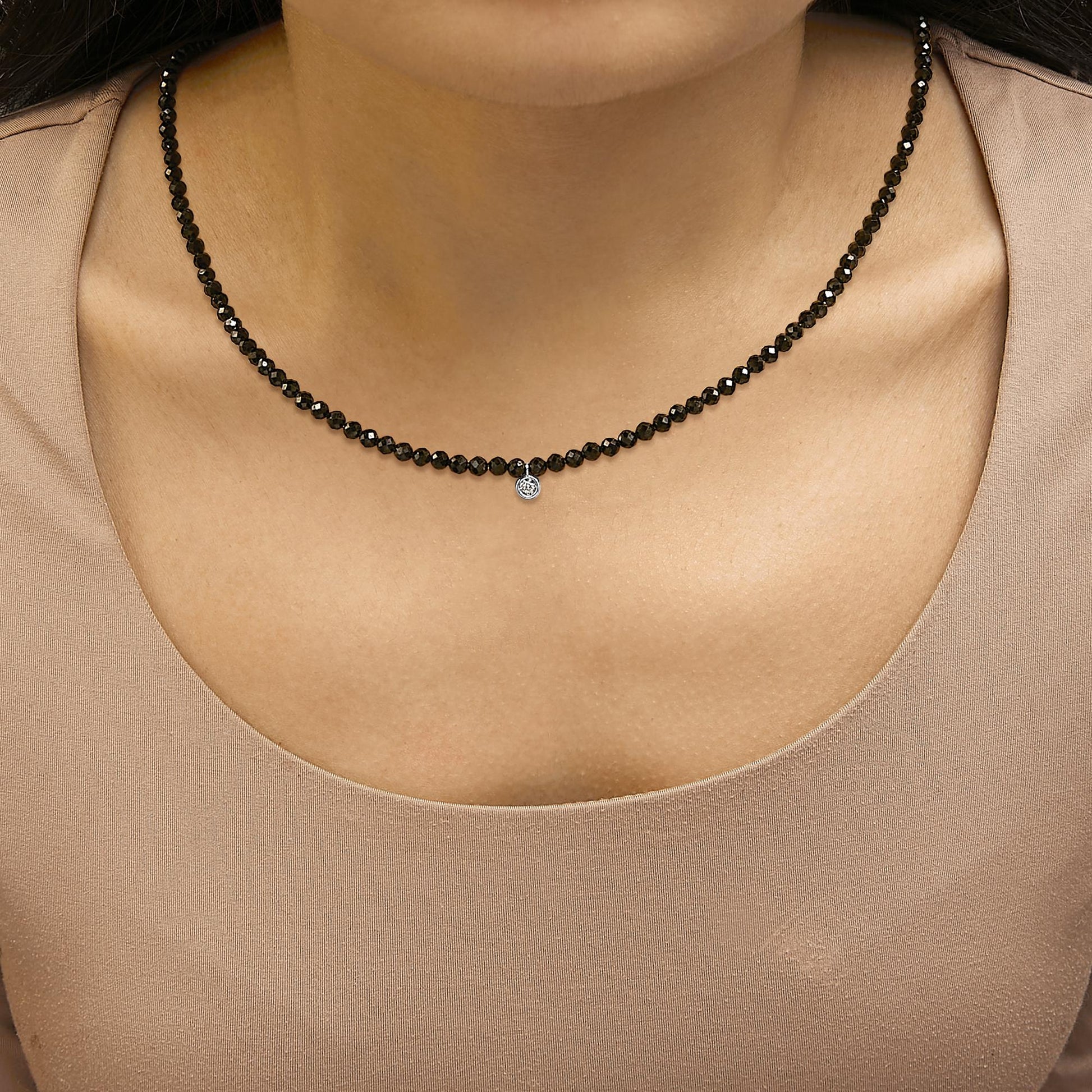Sterling Silver Diamond Accent Black Spinel Bead Station Necklace-2