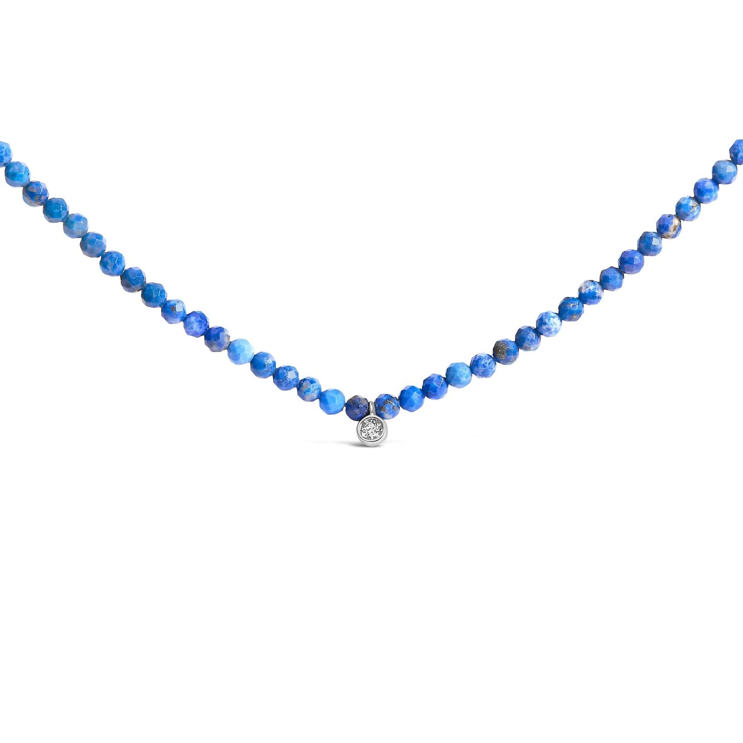 Sterling Silver Diamond Accent Blue Lapis Bead Station Necklace-0
