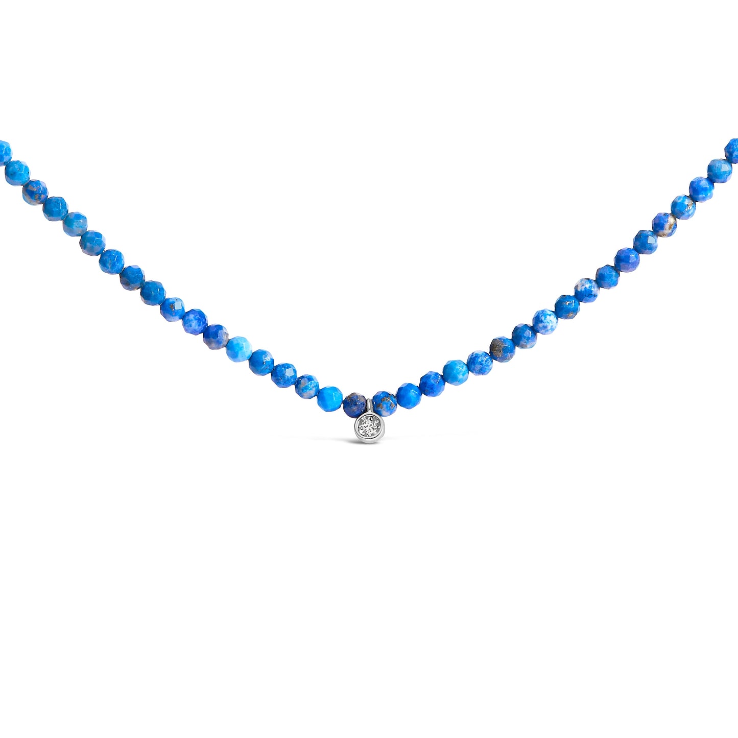 Sterling Silver Diamond Accent Blue Lapis Bead Station Necklace
