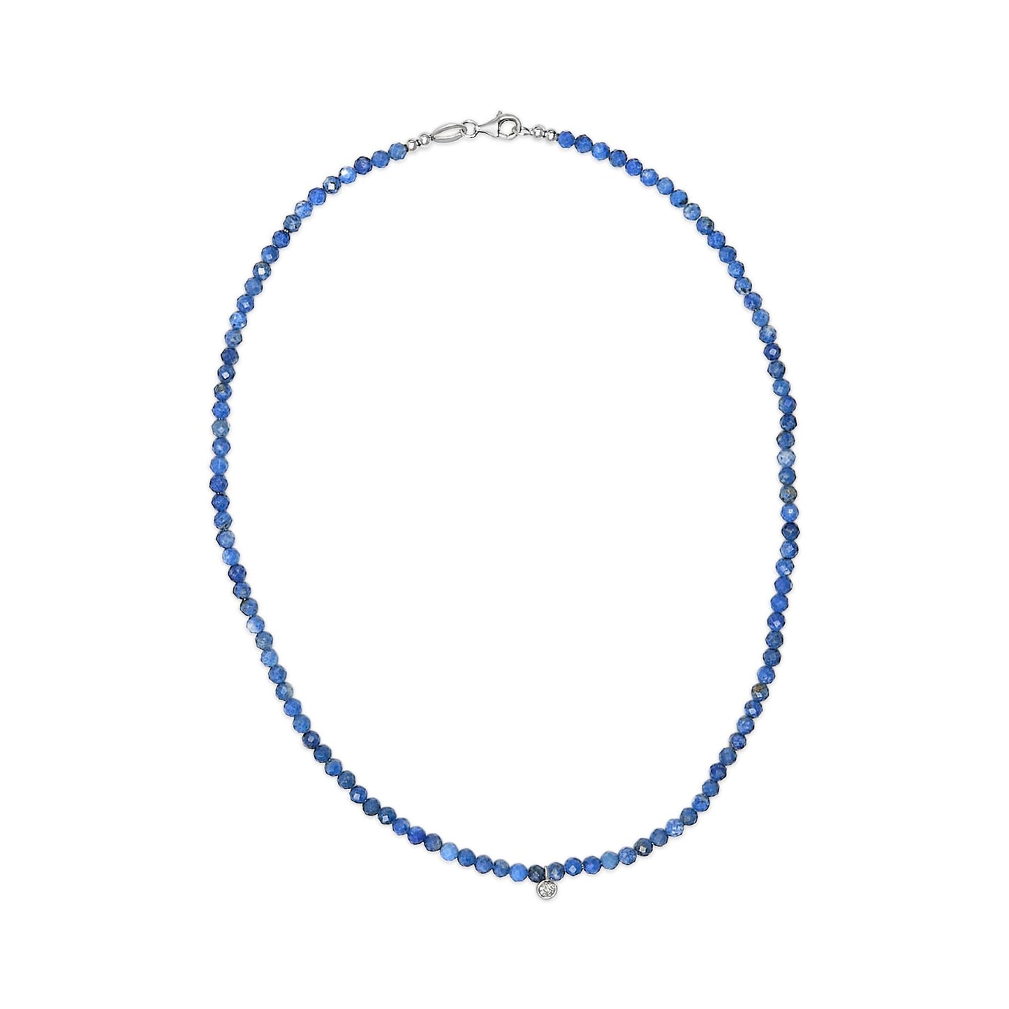 Sterling Silver Diamond Accent Blue Lapis Bead Station Necklace-4