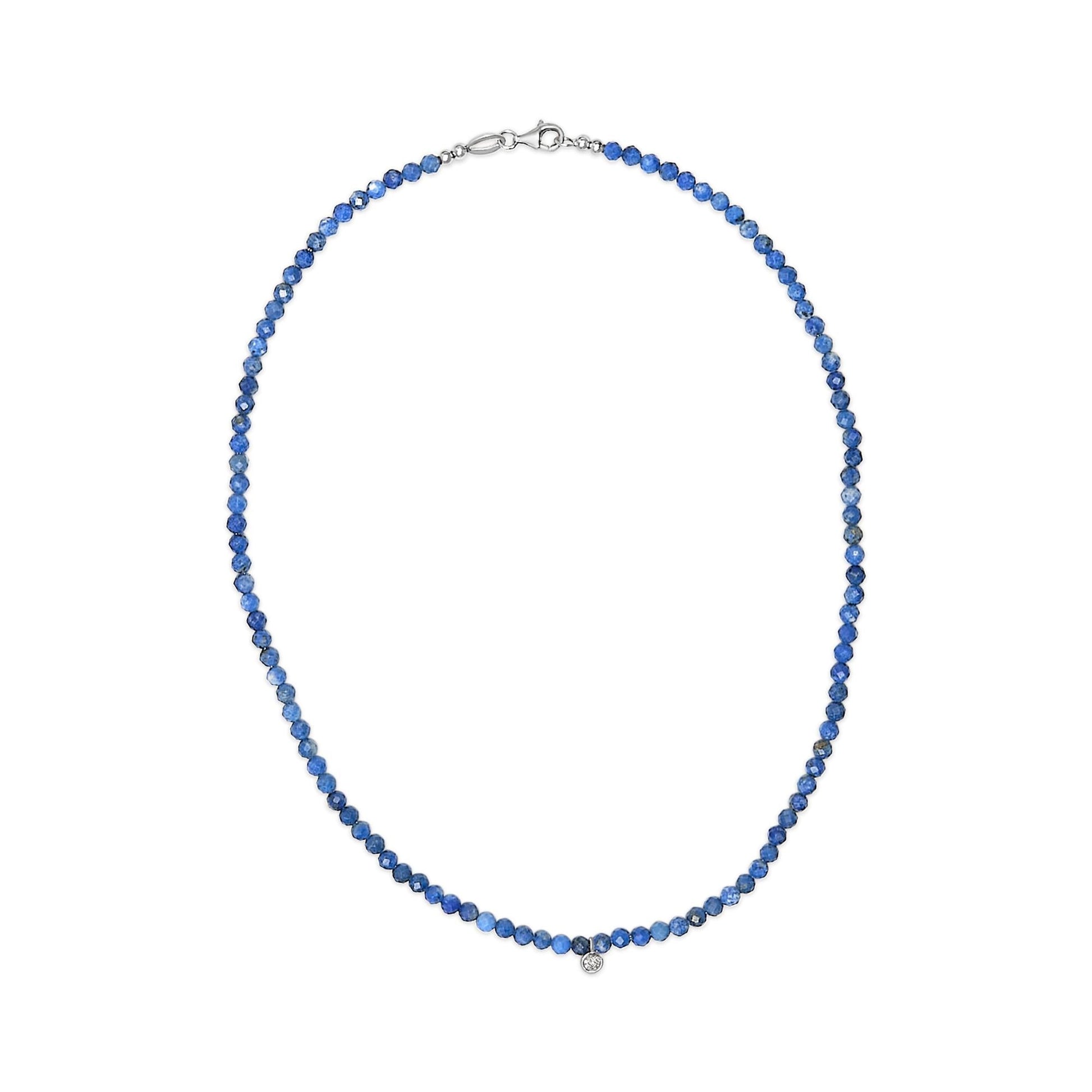 Sterling Silver Diamond Accent Blue Lapis Bead Station Necklace-4