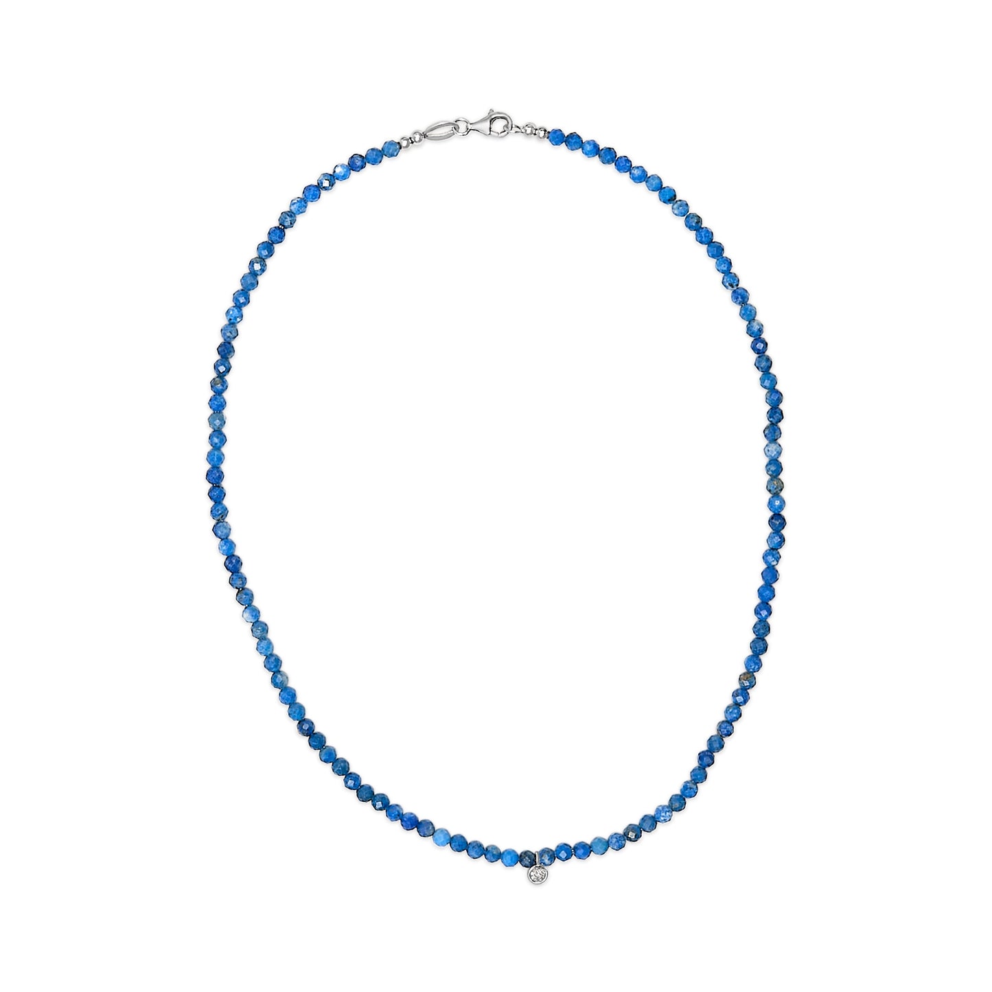 Sterling Silver Diamond Accent Blue Lapis Bead Station Necklace