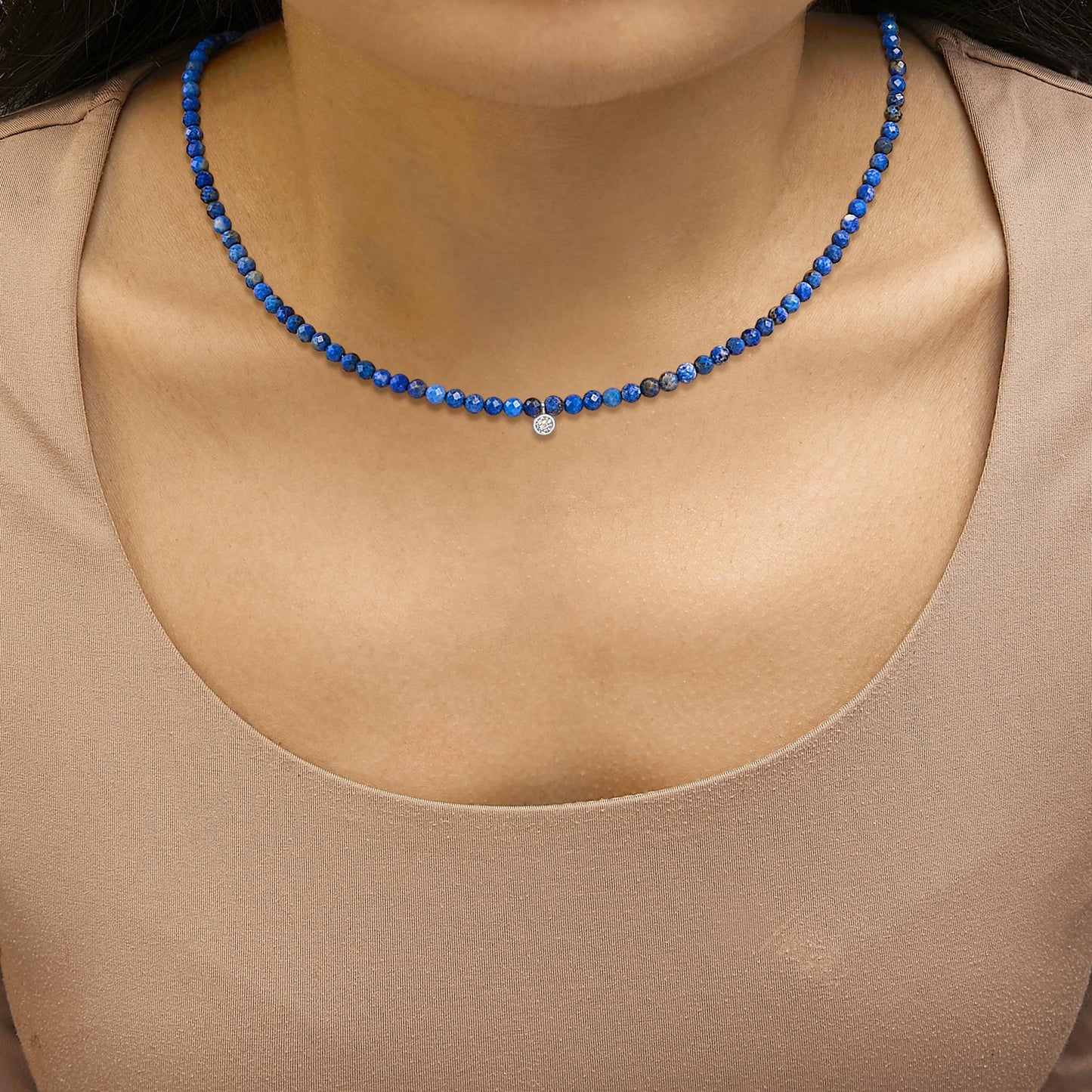 Sterling Silver Diamond Accent Blue Lapis Bead Station Necklace-2