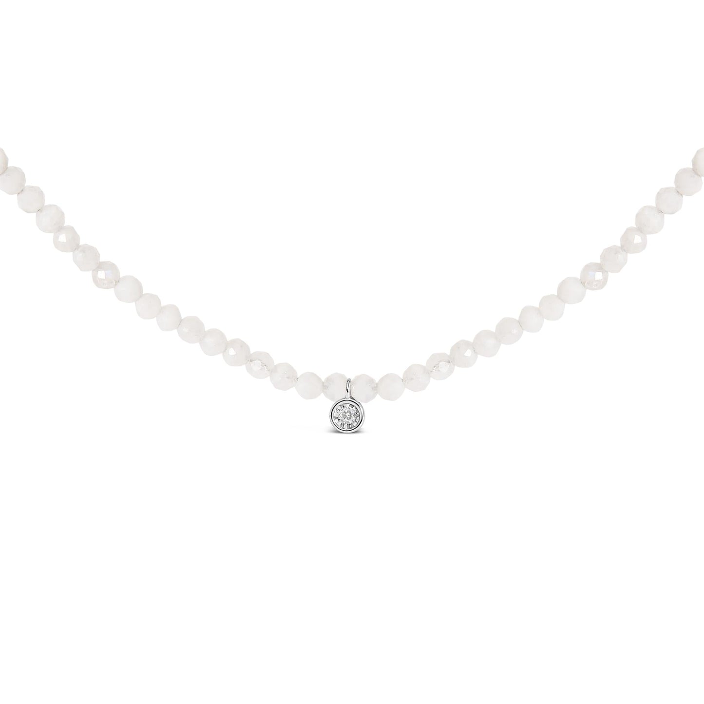 Sterling Silver Moonstone Bead Station Necklace with Diamond Accent-0