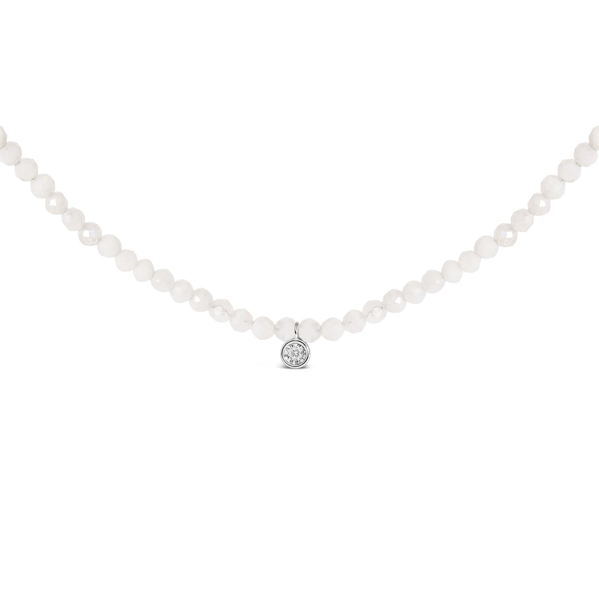 Sterling Silver Moonstone Bead Station Necklace with Diamond Accent-0