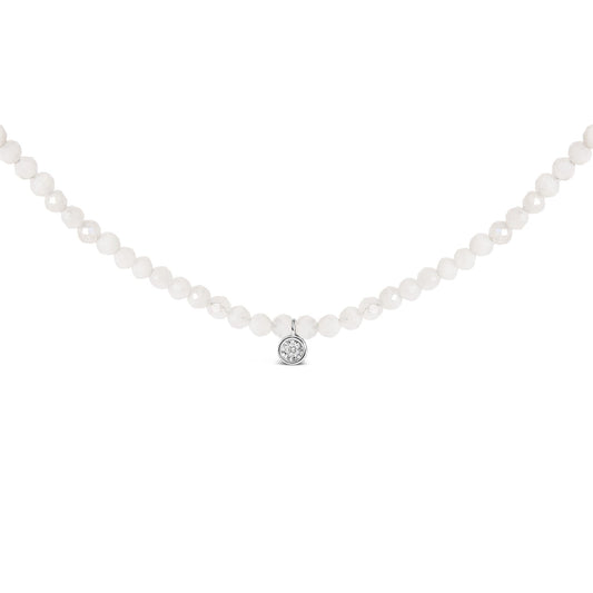 Sterling Silver Moonstone Bead Station Necklace with Diamond Accent-0