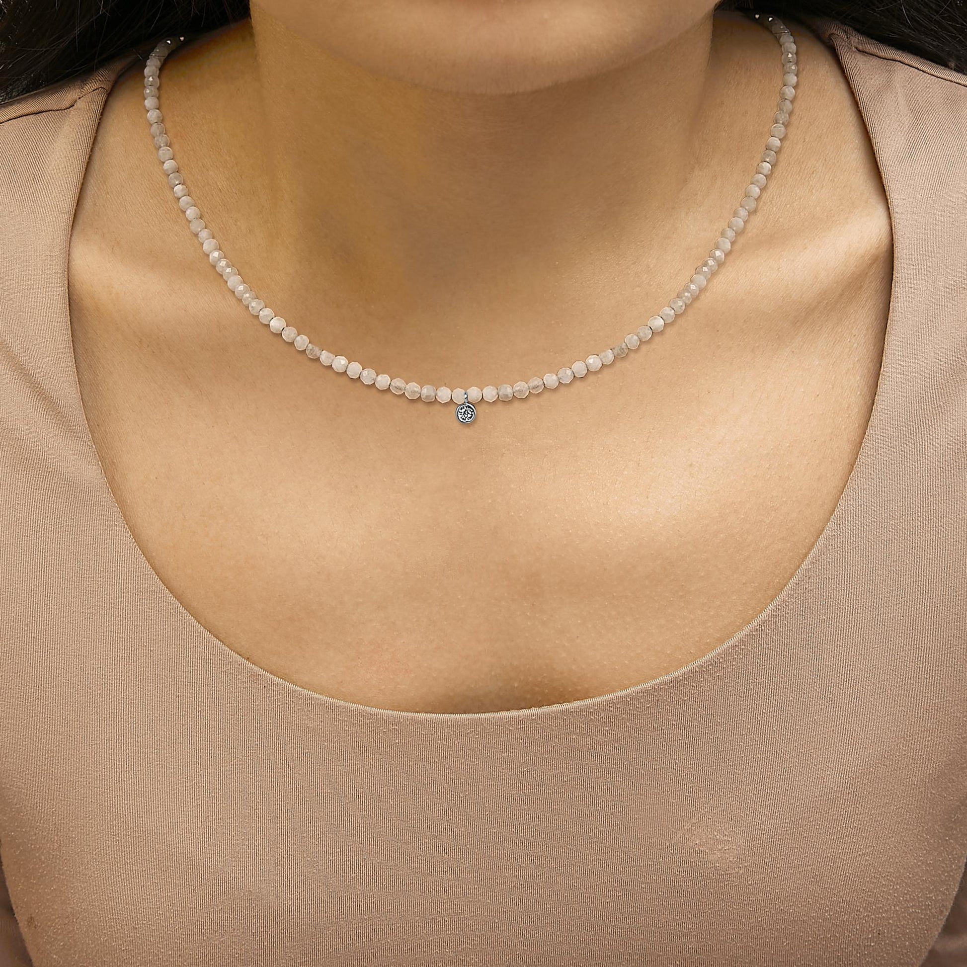 Sterling Silver Moonstone Bead Station Necklace with Diamond Accent-2