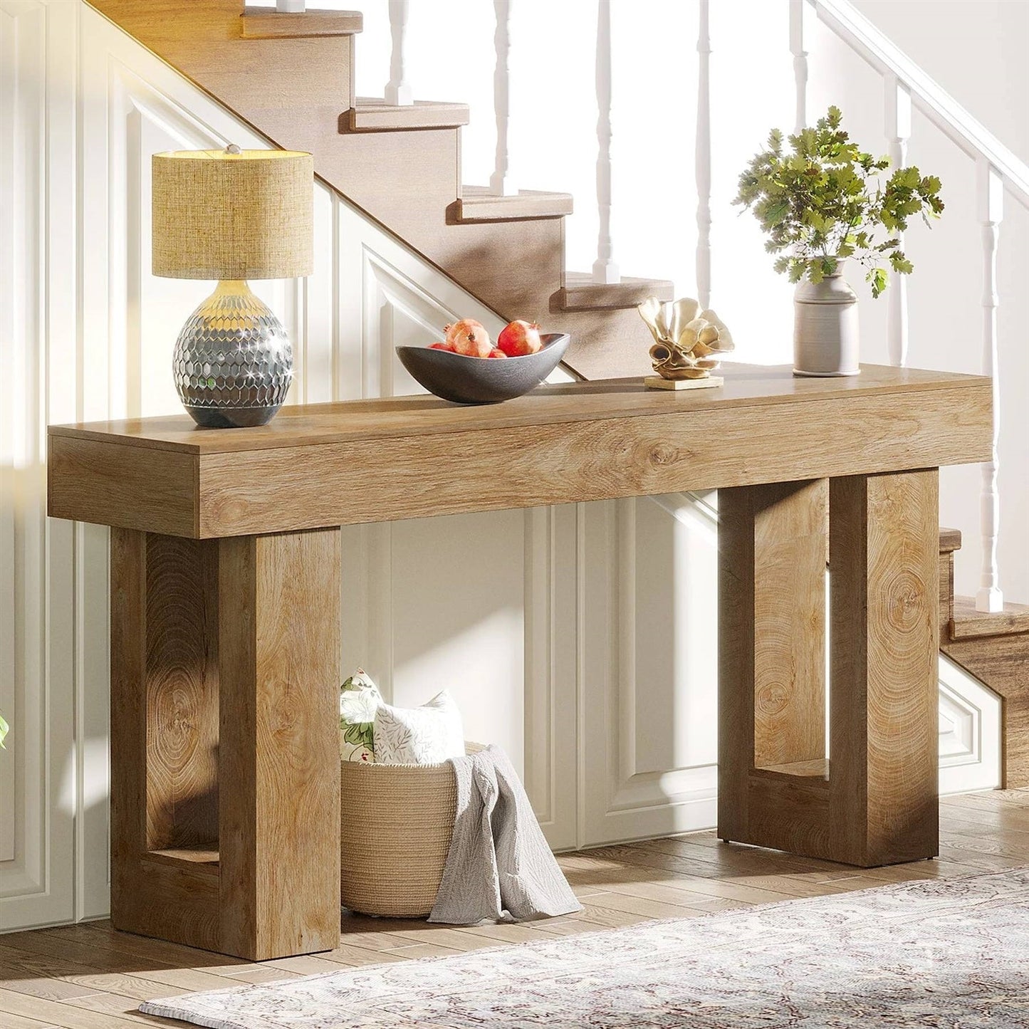 Modern Farmhouse 63-inch Long Narrow Console Sofa Table in Natural Wood Finish-0