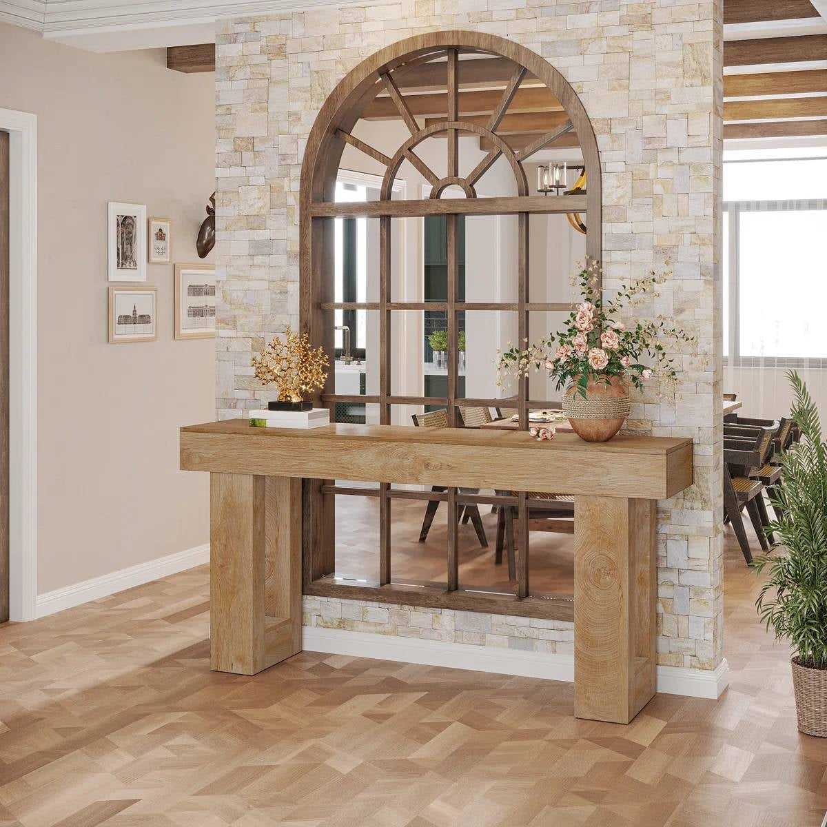 Modern Farmhouse 63-inch Long Narrow Console Sofa Table in Natural Wood Finish-3