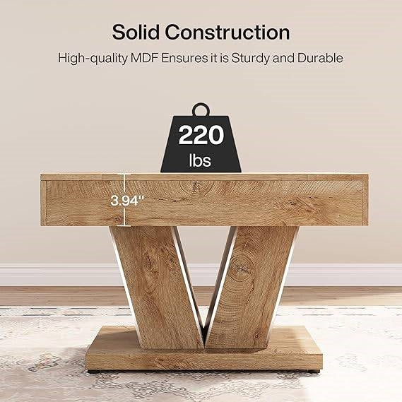 Modern Farmhouse Style Square Coffee Table in Natural Wood Finish-2