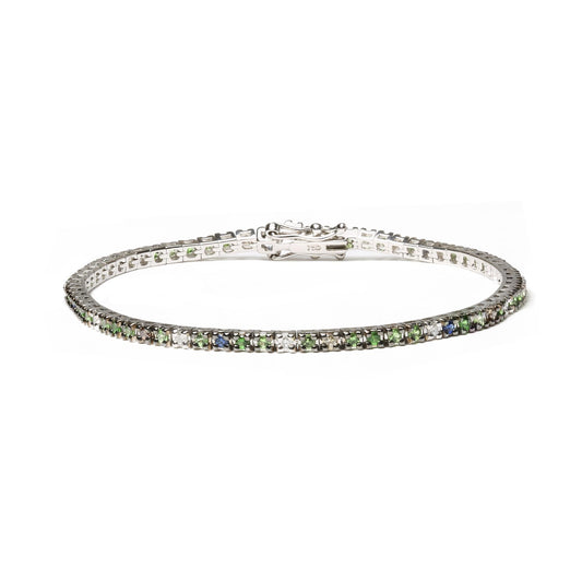 18K White Gold 3/8 Cttw Diamond with Blue Sapphire and Green Tsavorite Gemstone Multi-Colored Tennis Bracelet (Brown and G-H Color, SI1-SI2 Clarity) - Size 7"-0