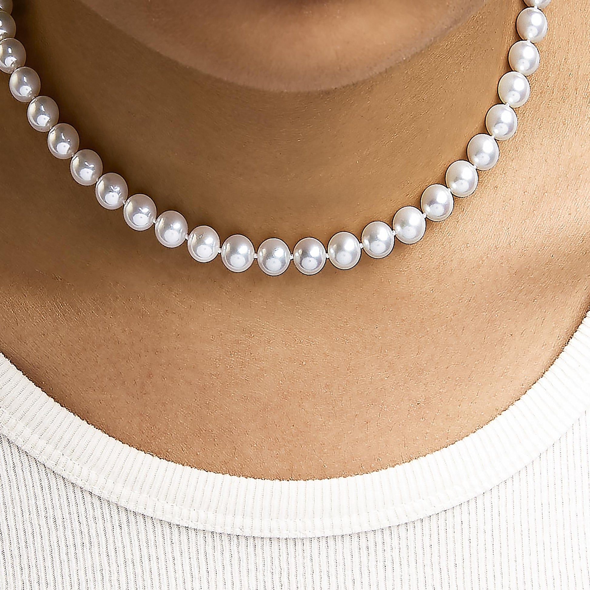 14K Gold 8.0x8.5mm Akoya Pearl Strand Necklace-4