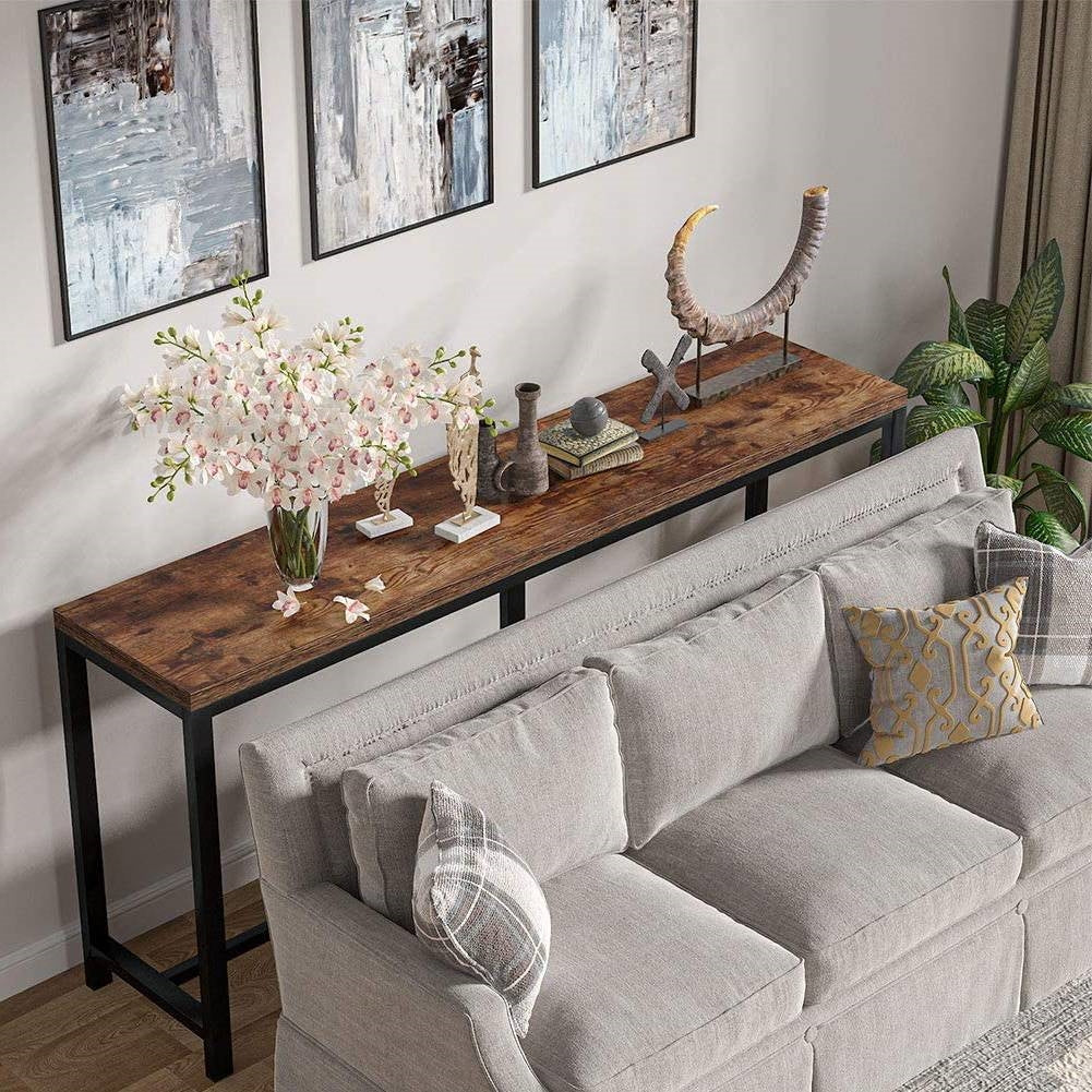 70-inch Long Narrow Hallway Sofa Table with Wood Top and Black Metal Frame-3