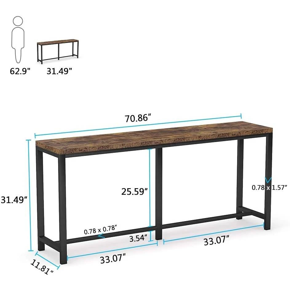 70-inch Long Narrow Hallway Sofa Table with Wood Top and Black Metal Frame-4