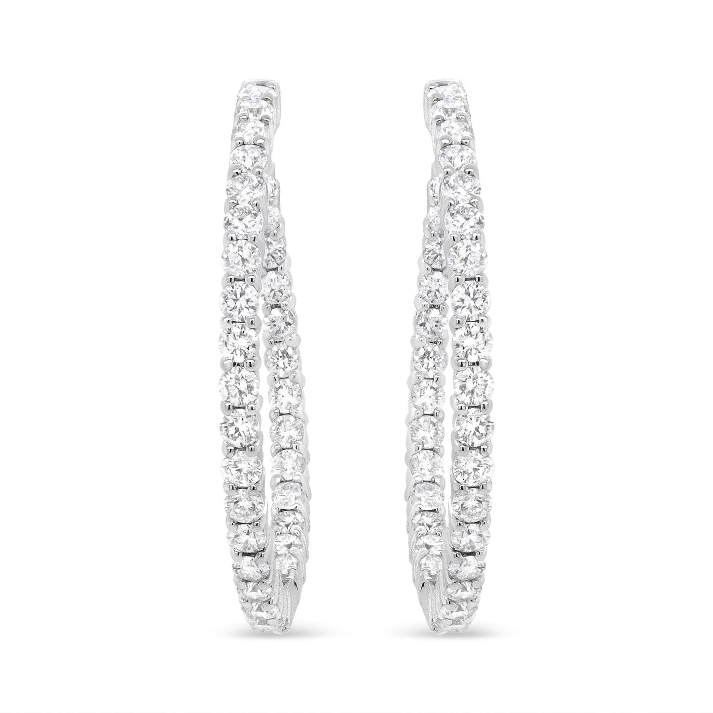 18K White Gold 3 5/8 Cttw Round Diamond Curved Inside-Outside Hoop Earrings (F-G Color, VS1-VS2 Clarity)-3