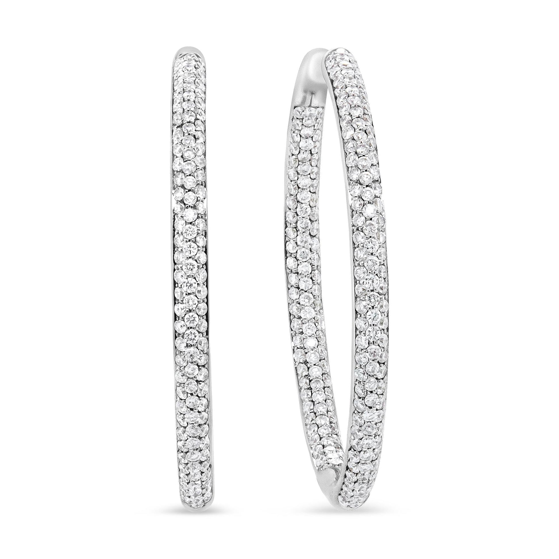 18K White Gold 2.00 Cttw Round-Cut Diamond Inner-Outer Hoop Earrings (F-G Color, VS1-VS2 Clarity)-3