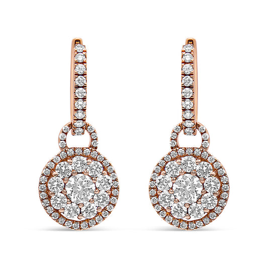 18K Rose Gold 1 1/2 Cttw Round Shaped Diamond Composite Drop and Dangle Leverback Earrings (F-G Color, VS1-VS2 Clarity)-0