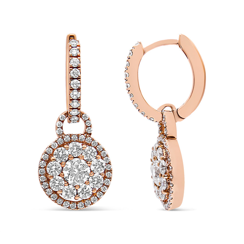 18K Rose Gold 1 1/2 Cttw Round Shaped Diamond Composite Drop and Dangle Leverback Earrings (F-G Color, VS1-VS2 Clarity)-3