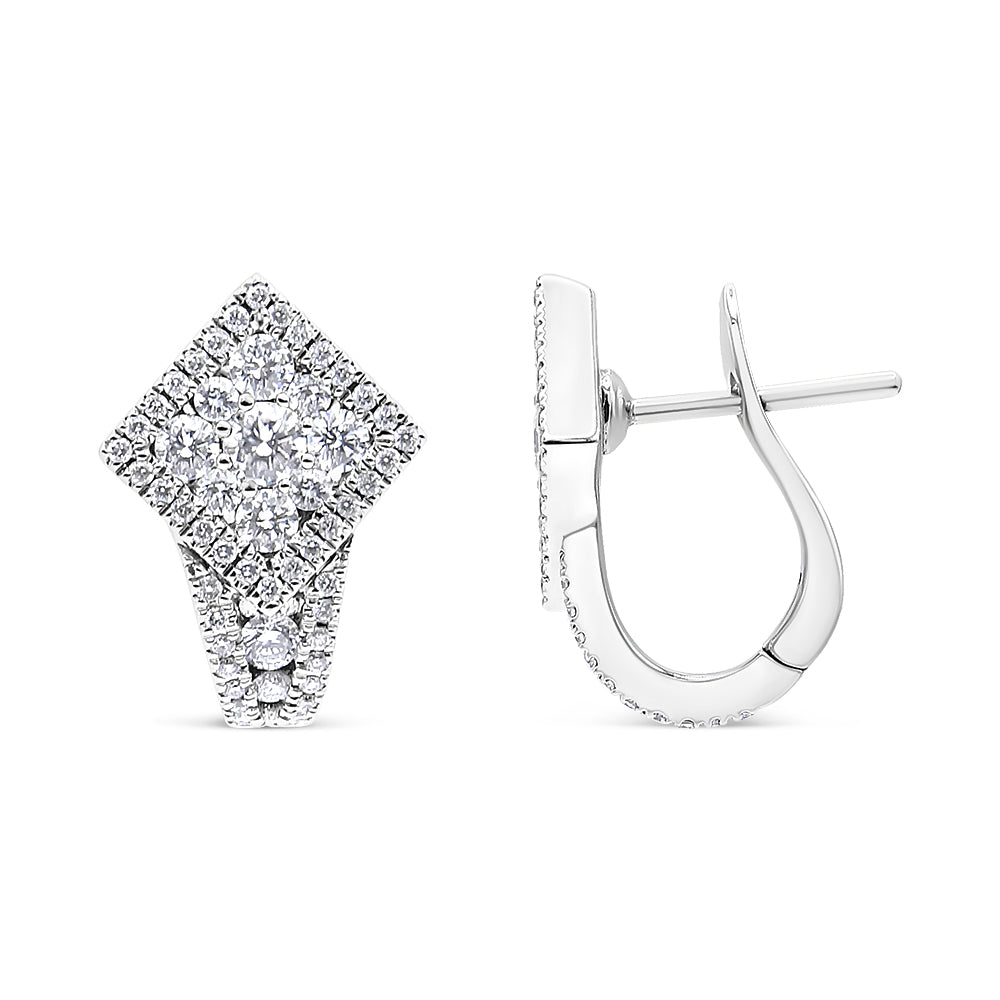 18K White Gold 1 1/10 Cttw Round Diamond Cluster with Halo Hoop Huggie Earring (F-G Color, VS1-VS2 Clarity)-3